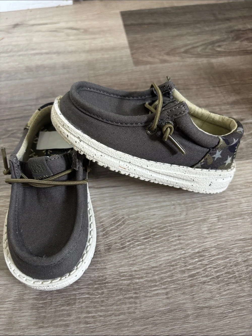 Hey Dude Kids Dark Brown Canvas Slip-On Sneakers with Star Heel